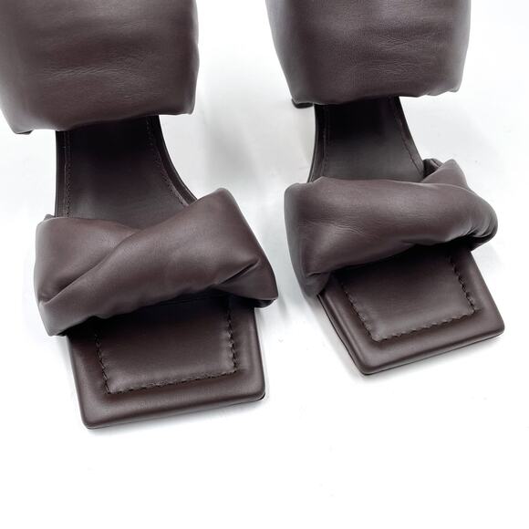 Alohas Twist Strap Sandals‎ Coffee Brown Leather Heels Square Toe Sz 37 / 6.5 - Picture 4 of 10